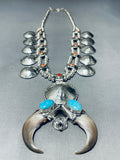 Native American 270 Gram Southwestern Turquoise Sterling Silver Squash Blossom Necklace-Nativo Arts