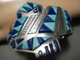 One Of The Finest Vintage Native American Navajo Turquoise Lapis Sterling Silver Bracelet-Nativo Arts