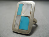 Striking Vintage Native American Navajo Sky Blue Turquoise Sterling Silver Ring-Nativo Arts