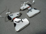 Fabulous Zuni Native American Inlay Mother Of Pearl Sterling Silver Earrings-Nativo Arts
