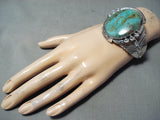 Magnificent Native American Navajo Pilot Mountain Turquoise Sterling Silver Huge Bracelet-Nativo Arts