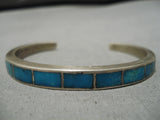 Exquisite Vintage Native American Navajo Rectangular Turquoise Inlay Sterling Silver Bracelet-Nativo Arts