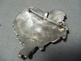Important Native American Zuni Master Vintage Eagle Dancer Turquoise Sterling Silver Pin-Nativo Arts
