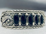 Sue Calabaza Signed Noteworthy Native American Navajo Jet Sterling Silver Bracelet-Nativo Arts