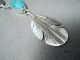 Exceptional Native American Navajo Kingman Turquoise Sterling Silver Feather Necklace-Nativo Arts