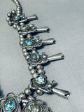 Bisbee Turquoise Vintage Native American Navajo Sterling Silver Squash Blossom Necklace-Nativo Arts