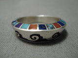 Important Native American Navajo Technique Master Turquoise Inlay Sterling Silver Ring-Nativo Arts