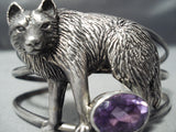 Detailed!! Vintage Native American Navajo Wolf Sterling Silver Amethyst Bracelet Cuff-Nativo Arts