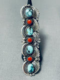 One Of The Tallest Native American Navajo Turquoise Coral Sterling Silver Ring-Nativo Arts