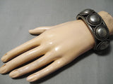Early Hand Tooled Heavy Vintage Native American Navajo Sterling Silver Button Bracelet Old-Nativo Arts