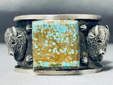 Rare Turquoise Native American #8 Heavy Buffalo Sterling Silver Bracelet-Nativo Arts