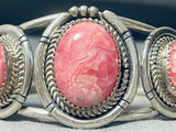 Important Vintage Native American Navajo Rhodochrosite Sterling Silver Bracelet-Nativo Arts