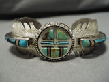 Quality Feather Vintage Zuni Native American Turquoise Bracelet Old-Nativo Arts
