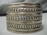 Wide Hand Tooled Vintage Navajo Sterling Silver Native American Bracelet-Nativo Arts