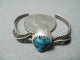 Fantastic Vintage Native American Navajo Morenci Turquoise Sterling Silver Baby Bracelet Old-Nativo Arts