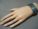 Heavy Vintage Native American Navajo Blue Diamond Turquoise Sterling Silver Bracelet-Nativo Arts