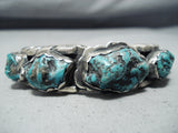 Dazzling Vintage Native American Navajo Chunky Turquoise Sterling Silver Bracelet Old-Nativo Arts