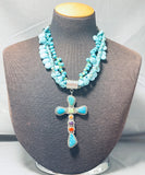 One Of The Most Unique Vintage Navajo Turquoise Cross Sterling Silver Necklace-Nativo Arts