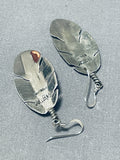 Native American Authentic Vintage Ben Begaye Sterling Silver Feather Earrings-Nativo Arts
