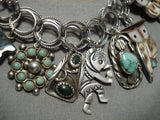 Cute!! Vintage Native American Navajo Zuni Turquoise Sterling Silver Charm Bracelet-Nativo Arts