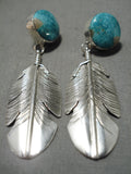 Important Native American Navajo Royston Turquoise Sterling Silver Earrings-Nativo Arts