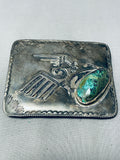 Native American Heavy Old Patina Vintage Hopi Turquoise Sterling Silver Buckle Old-Nativo Arts