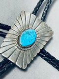 Signed Vintage Native American Hopi Morenci Turquoise Sterling Silver Bolo Tie-Nativo Arts