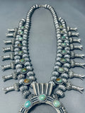 417 Gram Native American Navajo Sterling Silver Green Turquoise Squash Blossom Necklace-Nativo Arts