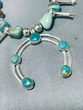 Amazing Green Turquoise Vintage Native American Navajo Sterling Silver Squash Blossom Necklace-Nativo Arts