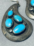 Unique Vintage Native American Navajo Old Kingman Turquoise Sterling Silver Earrings-Nativo Arts