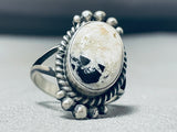 Rare Vintage Native American Navajo White Buffalo Turquoise Sterling Silver Ring-Nativo Arts