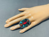 Ruby Red Vintage Native American Navajo Turquoise Sterling Silver Ring Old-Nativo Arts