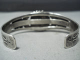 Early Vintage Native American Navajo Repoussed Sterling Silver Turquoise Bracelet Old-Nativo Arts