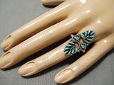 Intricate!! Vintage Zuni Native American Navajo Turquoise Needle Sterling Silver Ring-Nativo Arts