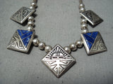 Native American Detailed Vintage Lapis Sterling Silver Inlay Necklace-Nativo Arts