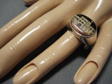Native American Extremely Detailed Vintage Navaj Turquoise Pueblo Inlay Sterling Silver Ring Old-Nativo Arts