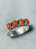 Marvelous Native American Navajo Coral Sterling Silver Ring Signed-Nativo Arts