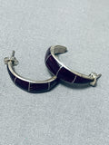 Exquisite Vintage Native American Navajo Sugulite Inlay Sterling Silver Hoop Earrings-Nativo Arts
