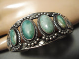 Early 1900's Vintage Native American Navajo Green Turquoise Sterling Silver Bracelet Old-Nativo Arts