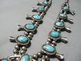 Carico Lake Turquoise Vintage Native American Navajo Sterling Silver Squash Blossom Necklace-Nativo Arts