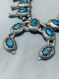 Gorgeous Bisbee Turquoise Vintage Native American Navajo Sterling Silver Squash Blossom Necklace-Nativo Arts