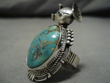 Vintage Native American Navajo Ring Green Turquoise Bennie Ration Sterling Silver Kachina-Nativo Arts