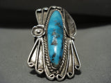 Elevating Vintage Navajo Bisbee Or Persin Turquoise Native American Jewelry Silver Leaf Ring Old-Nativo Arts