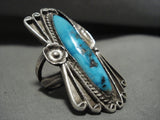 Elevating Vintage Navajo Bisbee Or Persin Turquoise Native American Jewelry Silver Leaf Ring Old-Nativo Arts
