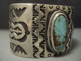 Elongated Green Royston Turquoise Vintage Navajo Sterling Native American Jewelry Silver Bracelet Old-Nativo Arts