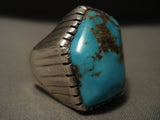 Enormous Men's Vintage Navajo #8 Turquoise Nugget Native American Jewelry Silver Ring Old-Nativo Arts