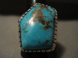 Enormous Men's Vintage Navajo #8 Turquoise Nugget Native American Jewelry Silver Ring Old-Nativo Arts