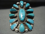 Enormous 'Turquoise Sun' Vintage Navajo Native American Jewelry Silver Ring Old-Nativo Arts