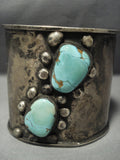 Enormous Vintage Navajo Crow Springs Turquoise Native American Jewelry Silver Bracelet-Nativo Arts