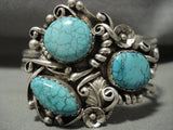 Enormous Vintage Navajo Spiderweb Turquoise Native American Jewelry Silver Bracelet Old Pawn-Nativo Arts